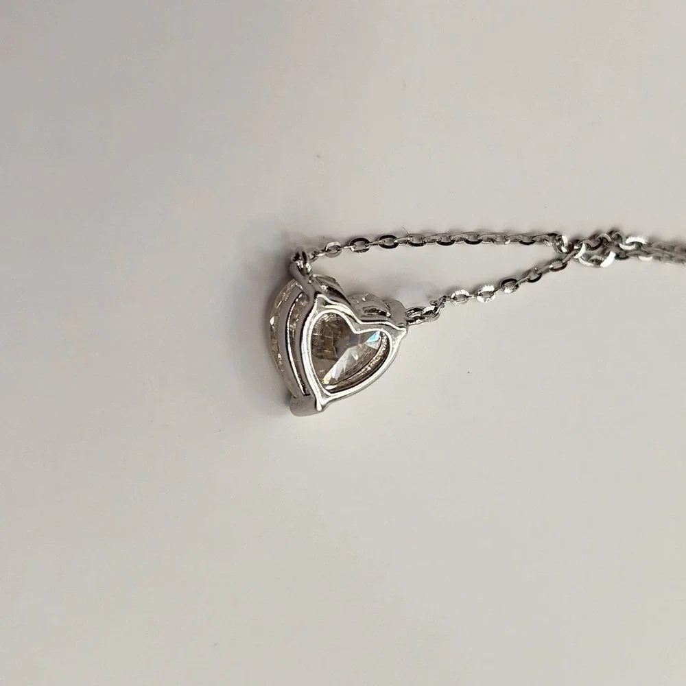 High Fire Heart Cut Moissanite Solitaire Pendant Necklace 925 Silver NWB Gift